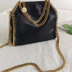 Stella McCartney Black Bag with Gold Chain Falabella Tiny Tote Bag New